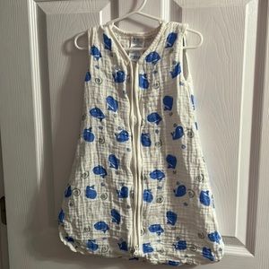 Little Journey organic muslin wearable blanket with whales